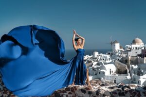 Flying Dress Photo © Photoshoot in Santorini: Express Package - Meeting Point Logistics: Imerovigli Starts and Ends It All