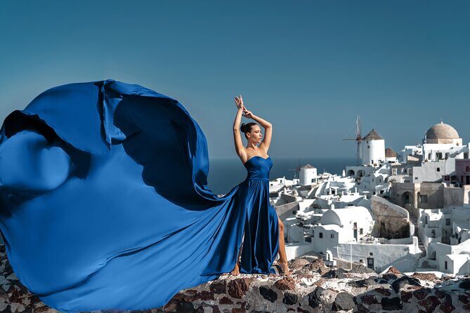 Flying Dress Photo © Photoshoot in Santorini: Express Package - Meeting Point Logistics: Imerovigli Starts and Ends It All