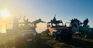 From Fira: Santorini Wrangler Jeep Convoy Tour & Villages - From Fira pickup to your briefing and Jeep handoff
