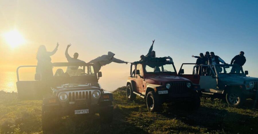 From Fira: Santorini Wrangler Jeep Convoy Tour & Villages - From Fira pickup to your briefing and Jeep handoff