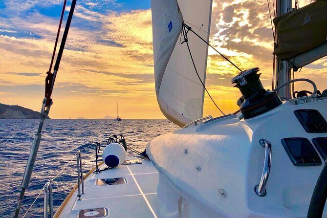 Half Day Premium Catamaran Cruise in Santorini including Oia - Thirassia: the calmer swim stop plus the meal setup