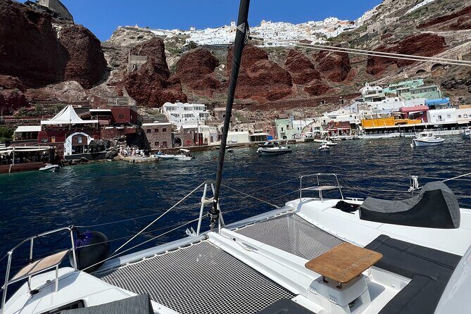 Half-Day Tailor-made Private Catamaran Cruise in Santorini - The Red Beach stop: photos, color, and short-and-sweet timing