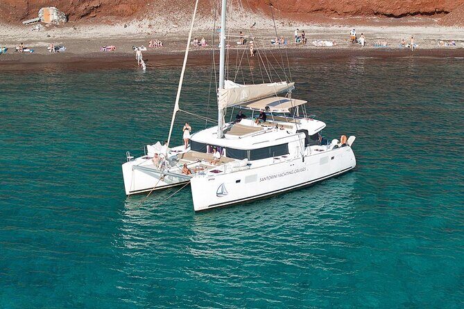 Luxury Santorini Catamaran Cruise: Lunch, BBQ, Drinks, Transfers - Entering Vlychada Marina: where the day starts easy