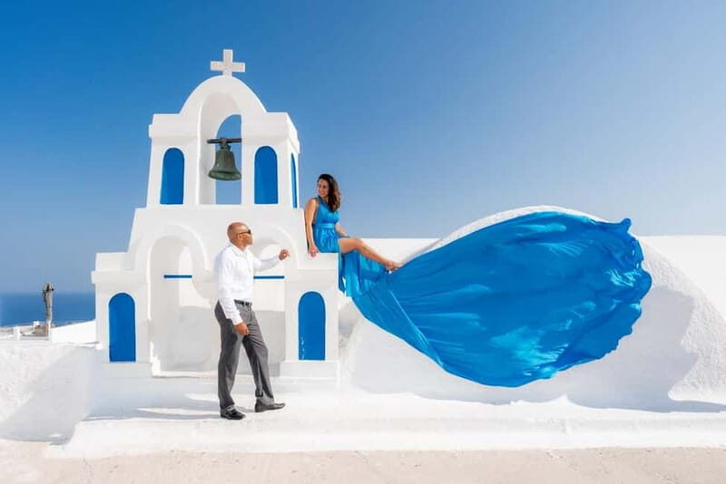 Oia: Santorini Photoshoot with Flying Dress Rental Option - The flying dress rental: choosing a color and making it work