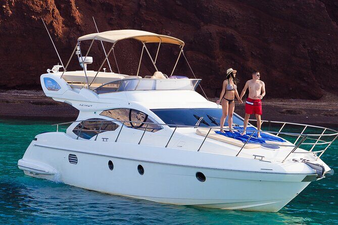 Private Motor Yacht Cruise with BBQ, Open Bar & Transfers - Ammoudi Bay Pass and the Optional Sunset from the Boat