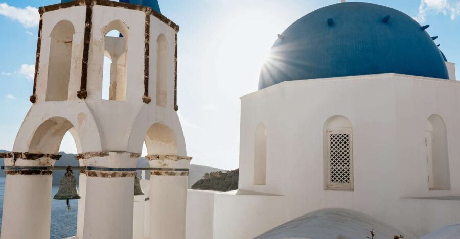 Private Tour of the Famous Blue Domes and Caldera - Firostefani’s Three Bells Church of Saint Theodoros at the end of the loop