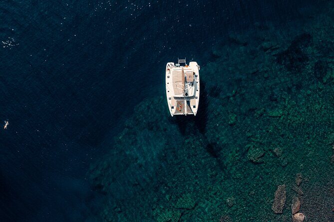 Romantic Sunset Catamaran Caldera Cruise incl. Meal & Drinks - Red Beach and White Beach: The Pretty Stops Aren’t Long