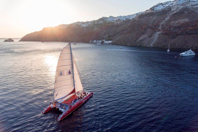 Sailing Catamaran Cruise in Santorini with BBQ, Drinks and Transfer - White Beach BBQ Lunch: Your Best Mix of Food, Swimming, and Layout