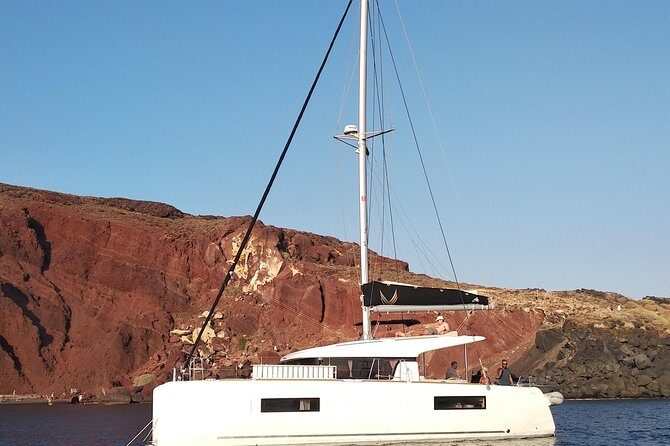 Santorini All-inclusive Private Catamaran Cruise - Stop by stop: swimming at Vlychada, Red Beach, and White Beach