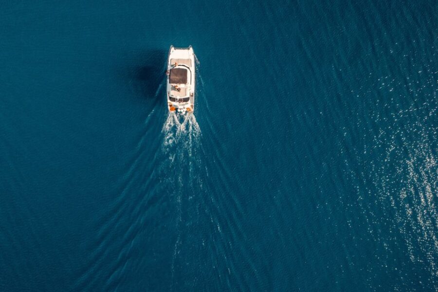 Santorini: Caldera Private Power Catamaran Cruise - From Your Hotel in Thera to Ammoudi Bay