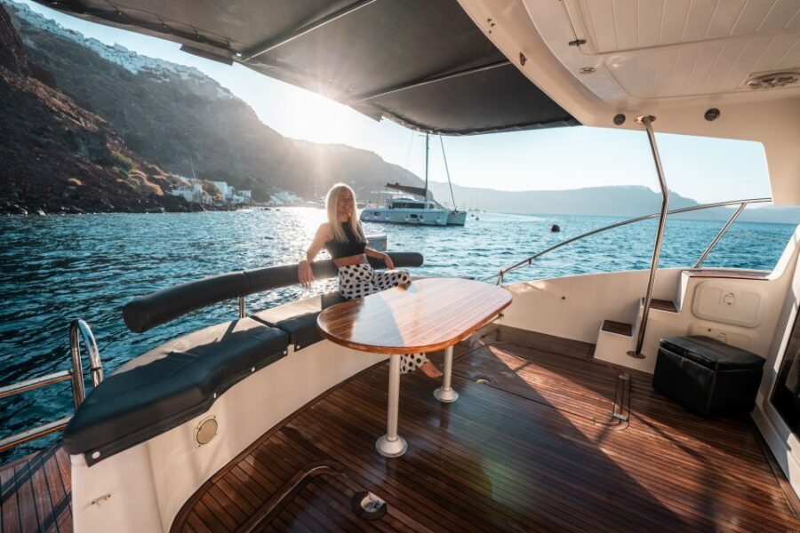 Santorini: Caldera Private Power Catamaran Cruise - Oia Sunset Views From the Water
