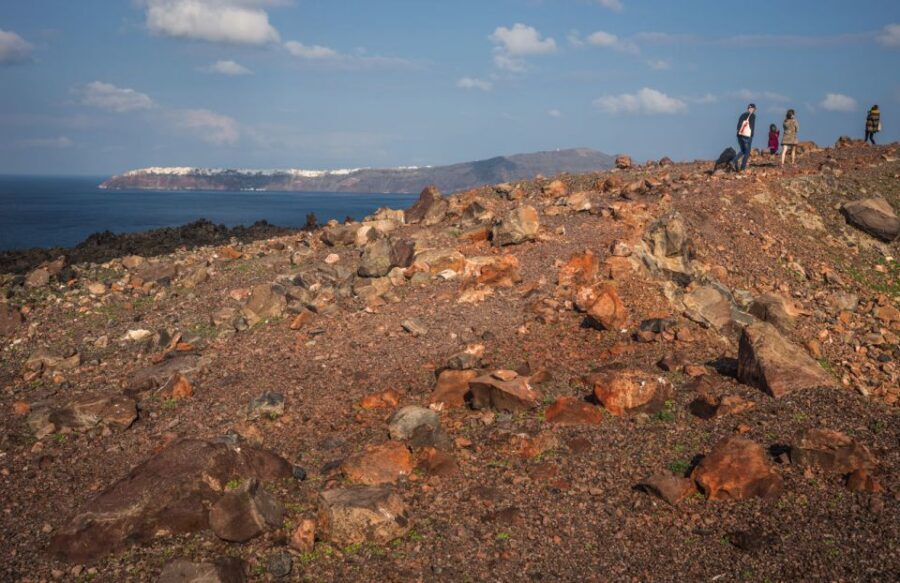 Santorini Caldera: Sunset Cruise with Dinner - Palea Kameni thermal springs: swim time near 50 meters out