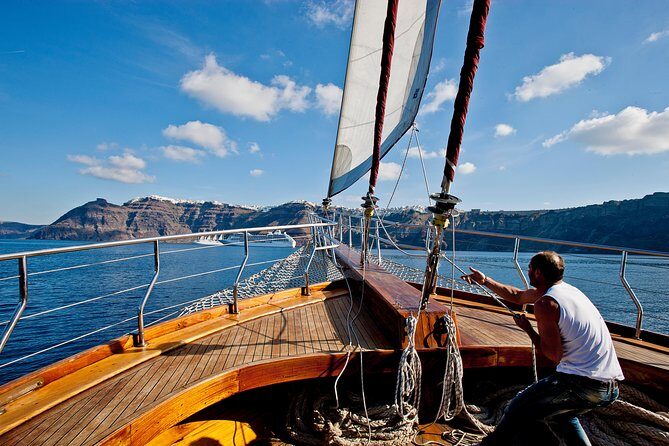 Santorini Caldera Sunset Sailing Cruise with Dinner and Wine - Thirassia Bay Dinner on Board: Greek Buffet + Wine While You Relax