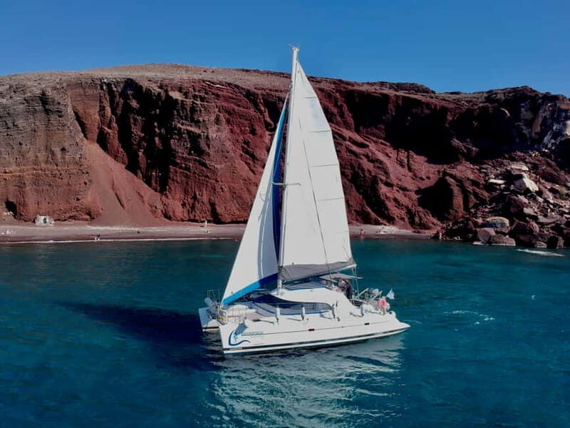 Santorini: Catamaran Cruise with Food and Drinks - Red Beach swim stop: the best part for people who like to get wet