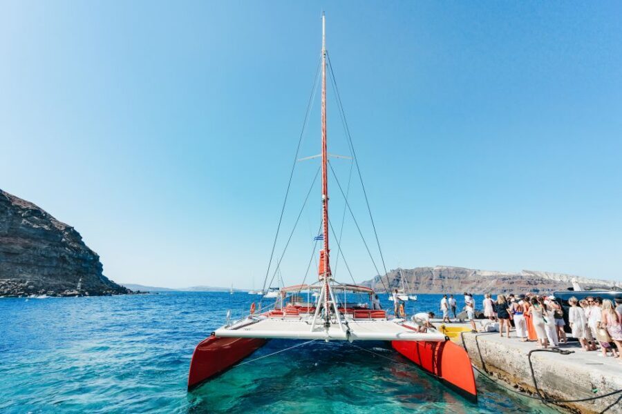 Santorini: Catamaran Tour with BBQ Dinner, Drinks, and Music - The Boat, the Crew, and the Vibe (Music, Drinks, and That Friendly Energy)