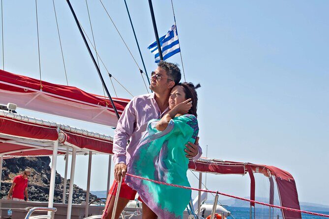 Santorini Cruise on Catamaran with BBQ & Open Bar - What the boat experience feels like in real life