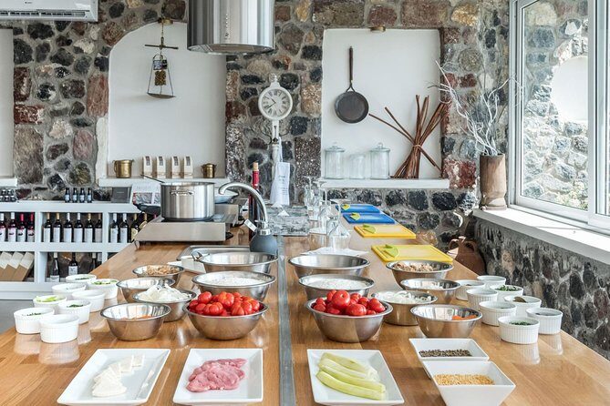 Santorini Farm-to-Table Cooking Class with a Local Chef, Christos - The Santorini farm-to-table setup: garden first, studio second