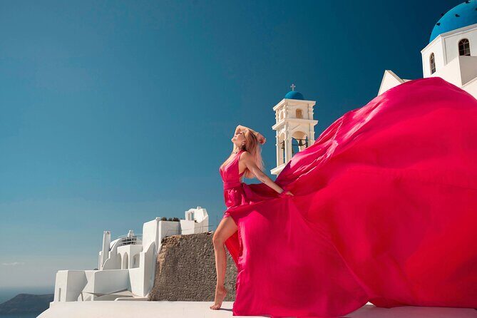 Santorini Flying Dress Experience - A Flying Dress Shoot in Imerovigli: The view does half the work