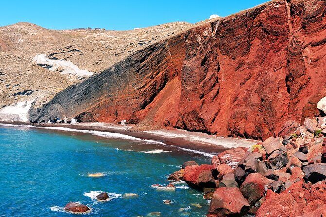 Santorini: Full Island Tour & Sunset with Local Guide & Pick-up - Stop 1: Red Beach’s volcanic cliffs and shore walking