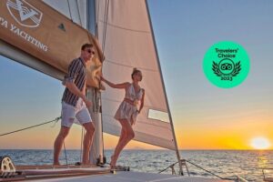 Santorini Gold Catamaran Cruise with BBQ, Drinks and Hotel Pickup - A Boat Day Built Around 3 Water Stops