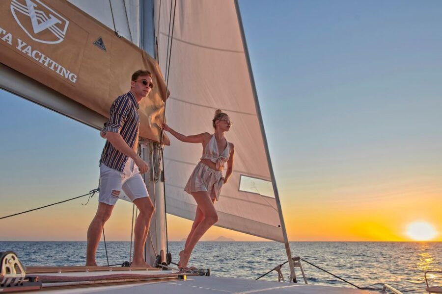 Santorini Gold Catamaran Cruise with Snorkel, BBQ & Open Bar - Snorkeling gear, safety briefing, and comfort onboard