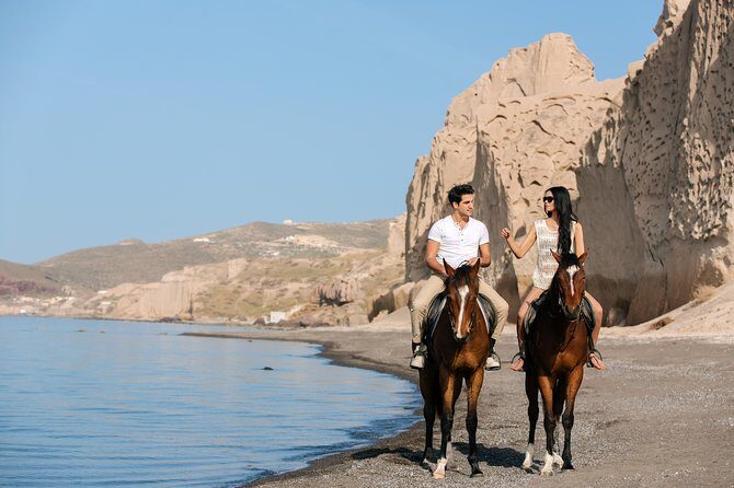 Santorini: Horse Riding to the Black Sandy Beach (Eros beach) - What to Wear and Bring for Dust, Heat, and Sun