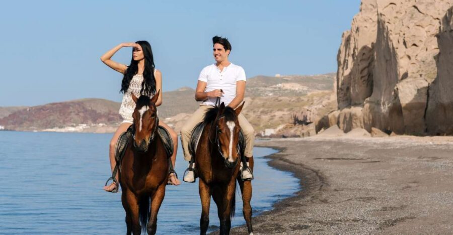 Santorini: Horseback Riding on the Black Sandy Eros Beach - Eros Beach: black sand, shoreline riding, and possible sea time