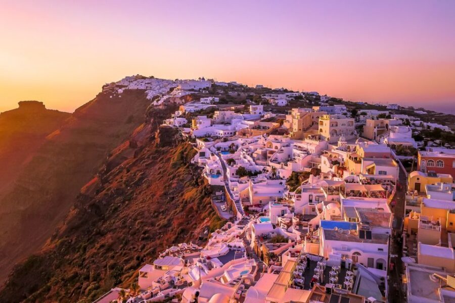 Santorini Island Bus Tour and Caldera Sunset Cruise - Palea Kameni Hot Springs Swim: Sulfur Water and the 50-Meter Factor