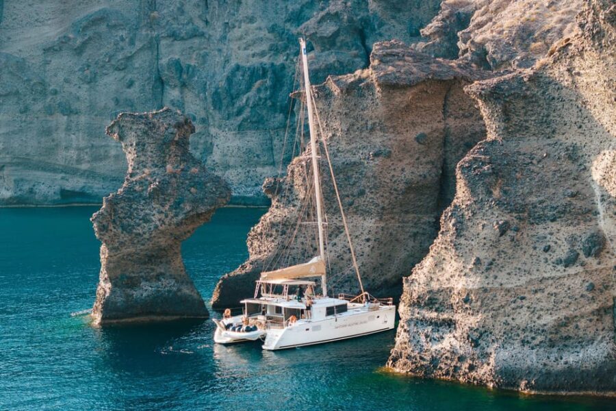Santorini: Luxury Sunset Cruise with Dinner, BBQ, and Drinks - Mesa Pigadia swimming and snorkelling: where the water time pays off