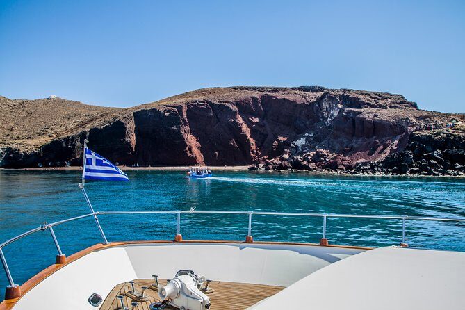 Santorini: Motor Yacht Private Cruise with 5-Course Meal - Mesa Pigadia Beach: where the water time really stretches (up to 2 hours)