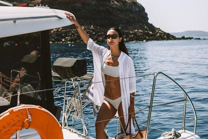 Santorini Oia: Private Sunset Catamaran Cruise with BBQ & Drinks - Your day starts at Ormos Ammoudiou, with Imerovigli pickup if needed