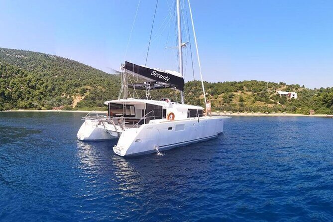 Santorini Oia: Private Sunset Catamaran Cruise with BBQ & Drinks - Thirassia (first swim stop): the calm-water break you’ll feel in your shoulders