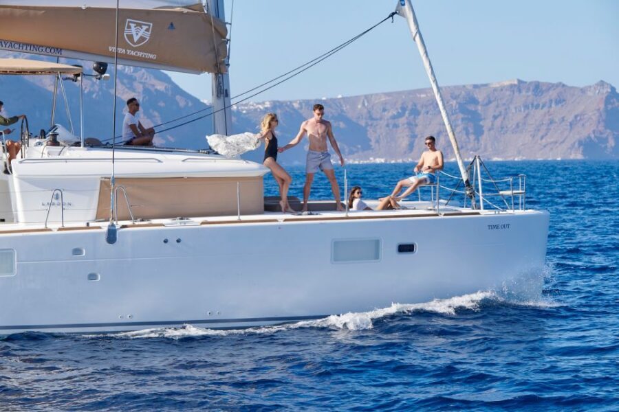 Santorini: Platinum Catamaran Cruise w/ BBQ Meal & Open Bar - Red Beach and White Beach: color and cliffs, plus quick photo moments