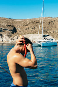 Santorini: Private Catamaran Tour with BBQ Meal and Drinks - Starting point: Thera pickup and a van to Vlychada