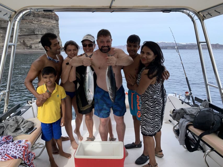 Santorini Private Cruise boat fishing tour - BBQ, Snorkeling - Weather reality: why a windy day can still be great