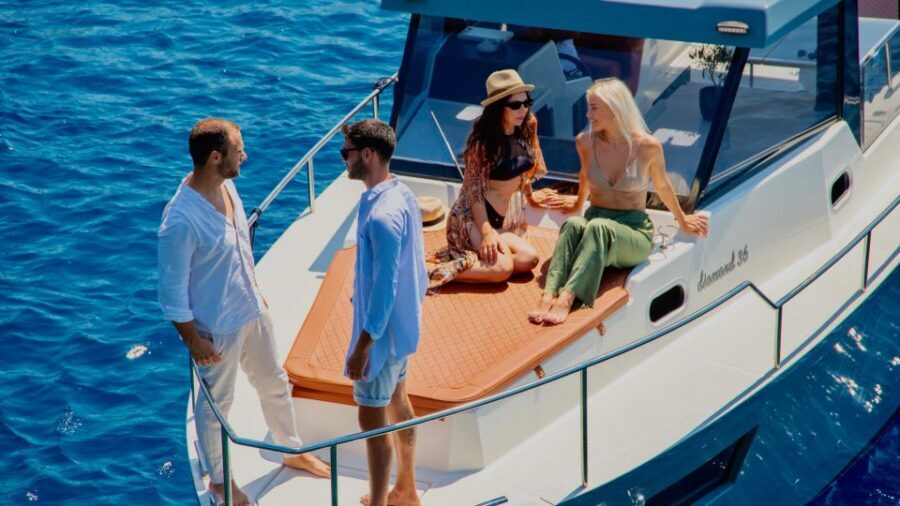 Santorini: Private Diamond 36 Motor Yacht Caldera Cruise - The photos, the islets, and the “small moments” you can actually control