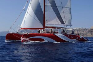 Santorini Sailing Dream Catcher with BBQ Lunch and Drinks - The cruise route: lighthouse and Indian Head from sea level