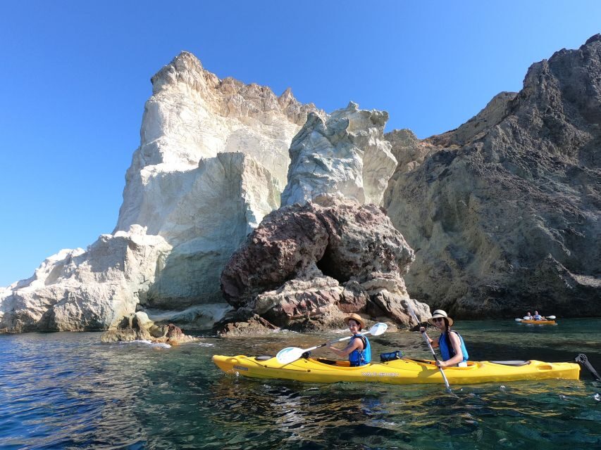 Santorini: Sea Caves Kayak Trip with Snorkeling and Picnic - White Beach cliff jumping: adrenaline with a safety mindset
