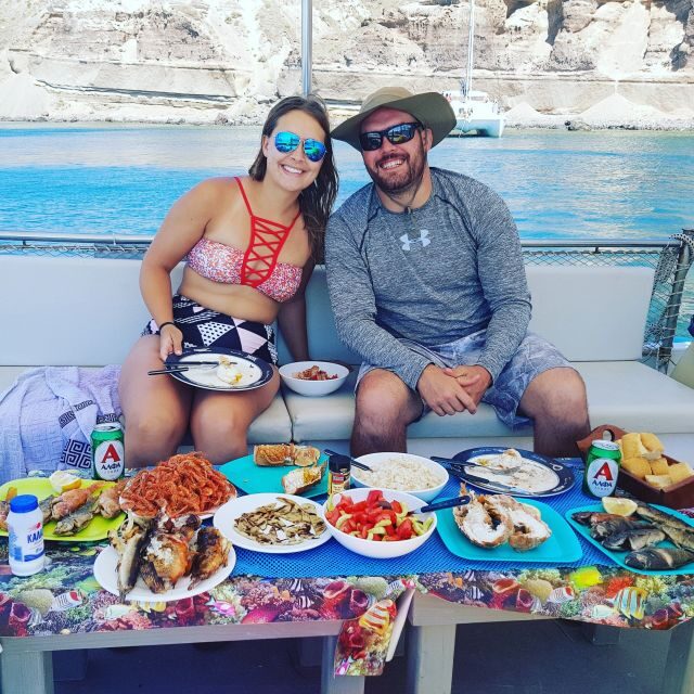 Santorini Sunset Fishing Trip with Dinner and Drinks - The caldera cruise route: Red Beach, White Beach, Black Beach, and Indian Rock