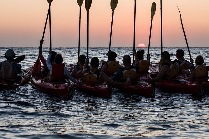Santorini: Sunset Sea Kayak with Light Dinner with Pick-up Option - White Beach and the Views You Can’t Recreate on Land